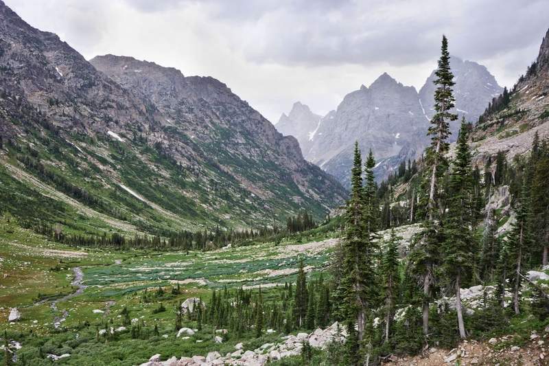Snow-covered peaks above the town of Jackson, Wyoming